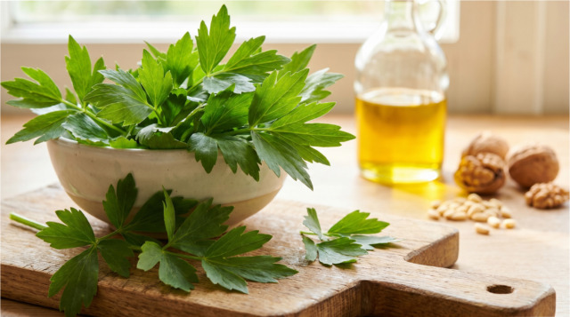 Čerstvý libeček připravený na pesto.