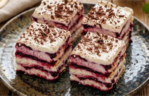 Luxusní nepečená rybízová kostka ze sušenek: Osvěžující letní dezert s mascarpone hotový bez zapínání trouby