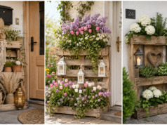 10+ inspirací na krásné dekorace z palety před vchodové dveře: levný nápad, který vítá už od branky Dekorace z palety před vchodovými dveřmi s květinami, lucernou, truhlíky a vítací cedulí