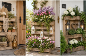 10+ inspirací na krásné dekorace z palety před vchodové dveře: levný nápad, který vítá už od branky Dekorace z palety před vchodovými dveřmi s květinami, lucernou, truhlíky a vítací cedulí