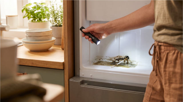 Zkontrolujte, zda není odtok ucpaný.